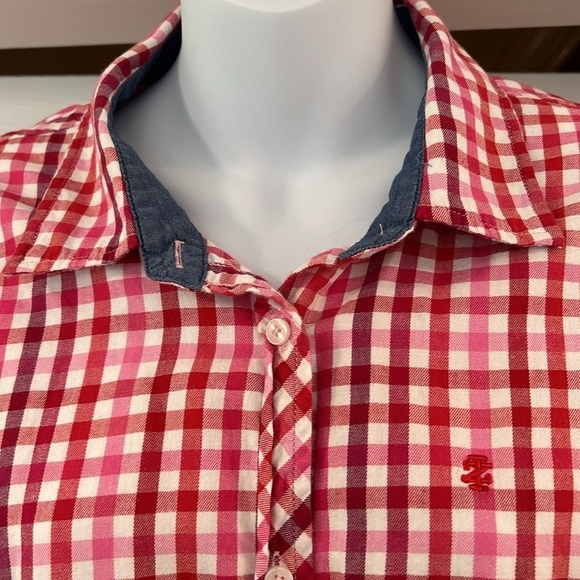 IZOD Red Pink Gingham button down shirt size XXL picnic vacation preppy - Picture 4 of 12